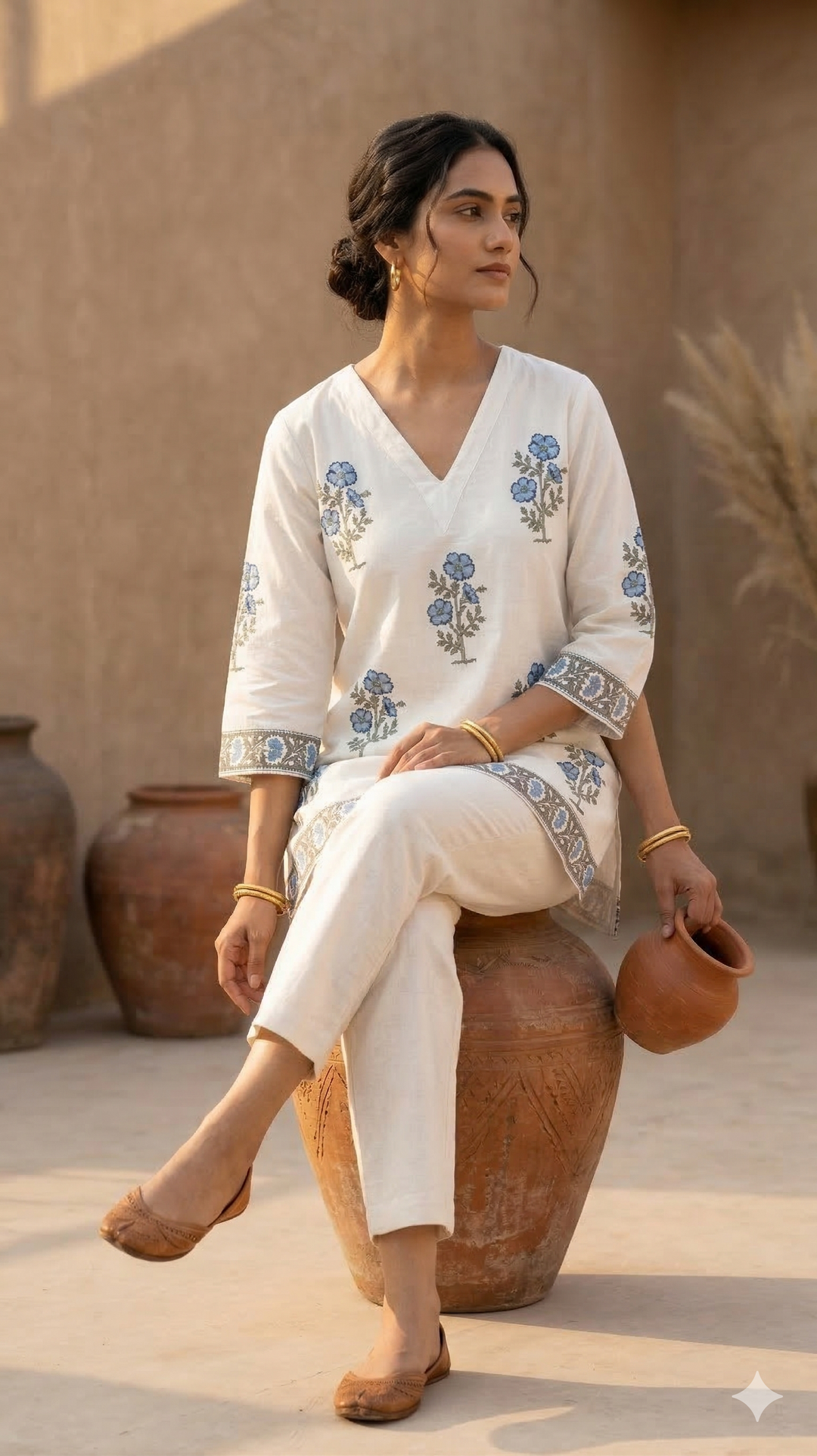 Indigo Bloom Handblock Short Kurti