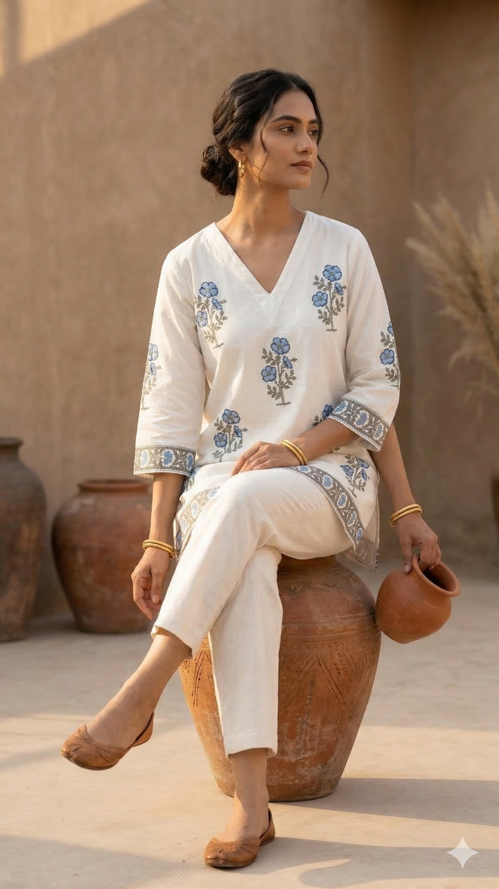 Indigo Bloom Handblock Short Kurti
