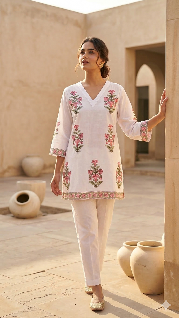 Noor Gul Handblock Short Kurti