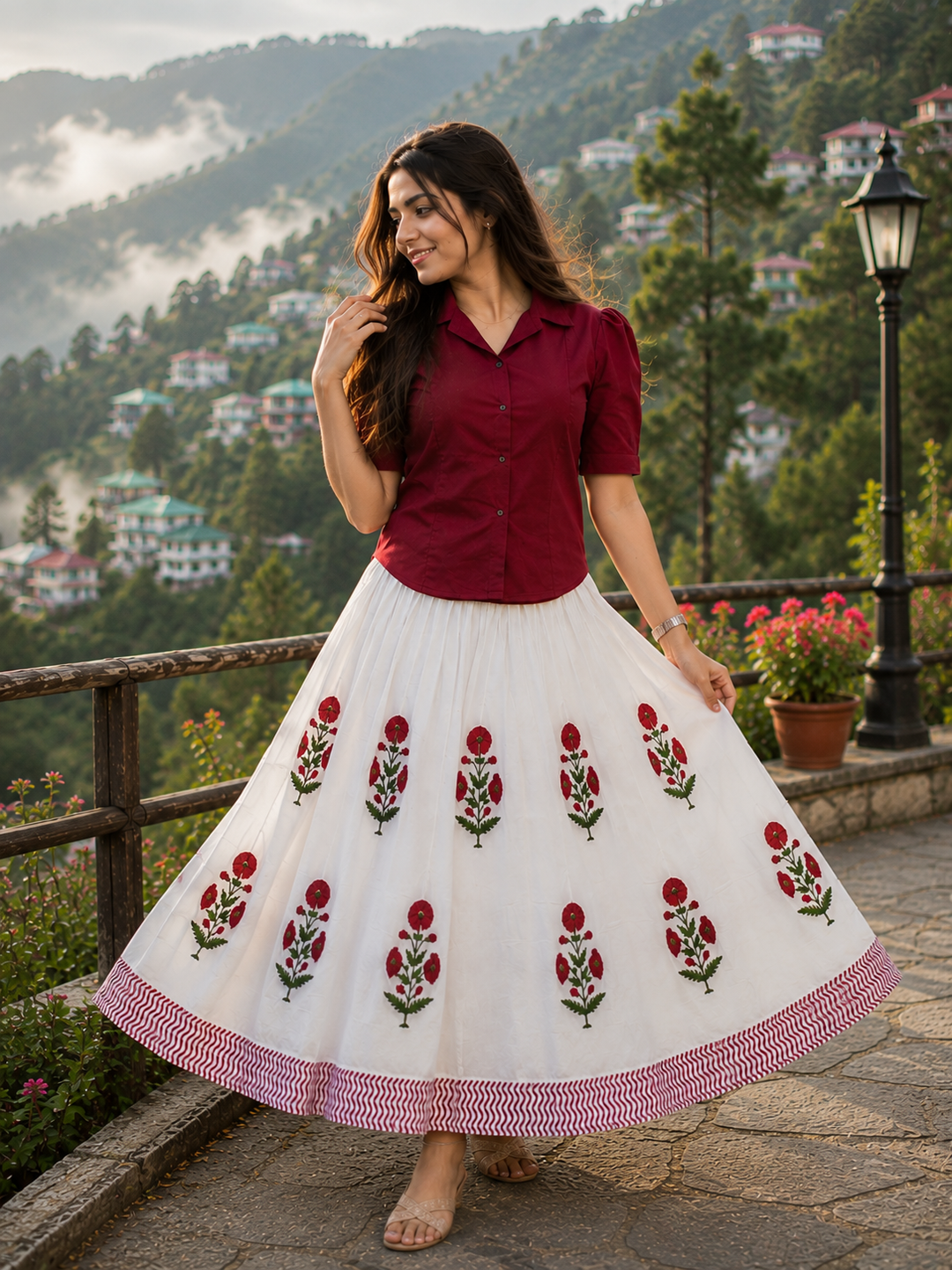 Gulbari Cotton Shirt & Skirt Co-Ord Set