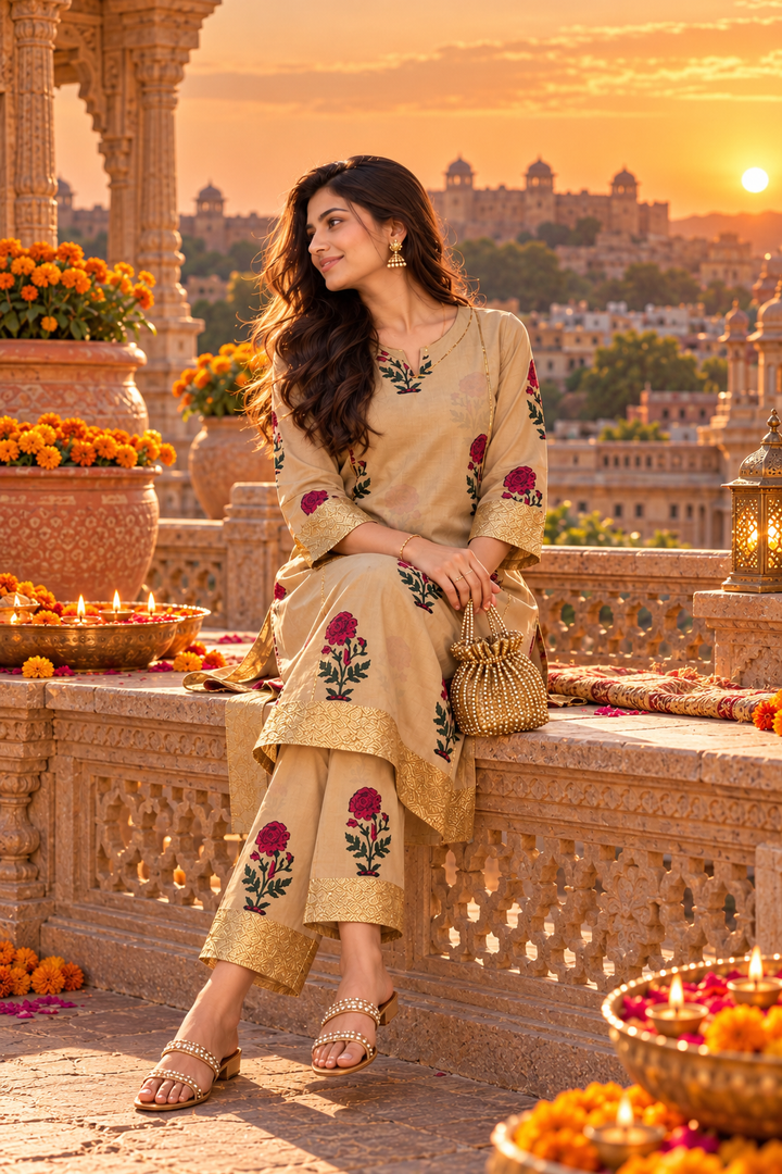 Zari Gulab – Gotta Lace Handblock Print Co-ord Set