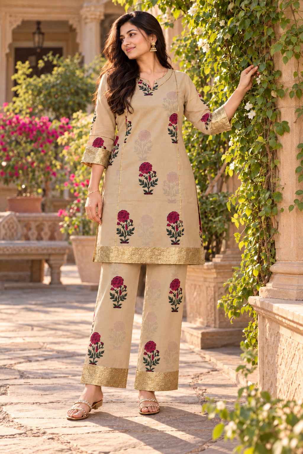 Zari Gulab – Gotta Lace Handblock Print Co-ord Set