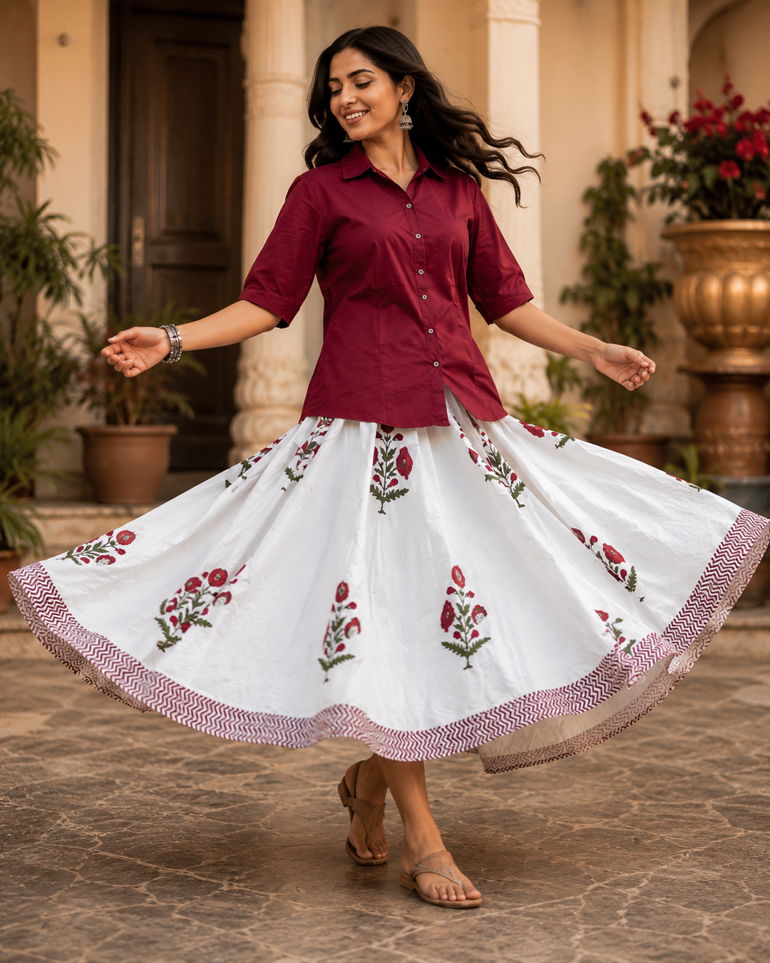 Gulbari Cotton Shirt & Skirt Co-Ord Set