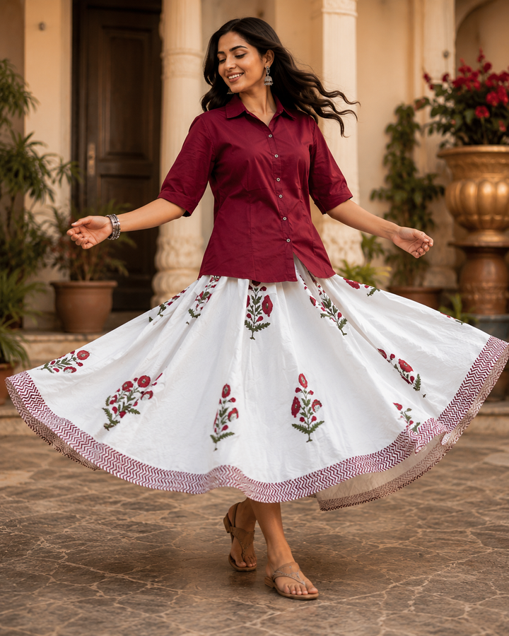 Gulbari Cotton Shirt & Skirt Co-Ord Set