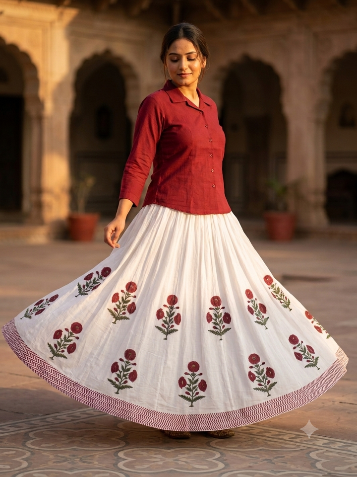 Gulbari Cotton Shirt & Skirt Co-Ord Set