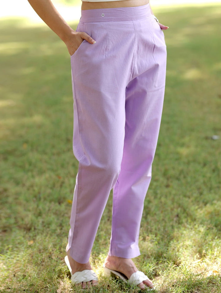 Lilac Cotton Linen Pants - Lilac Cotton Linen Pants - Palla Jaipur - Palla Jaipur