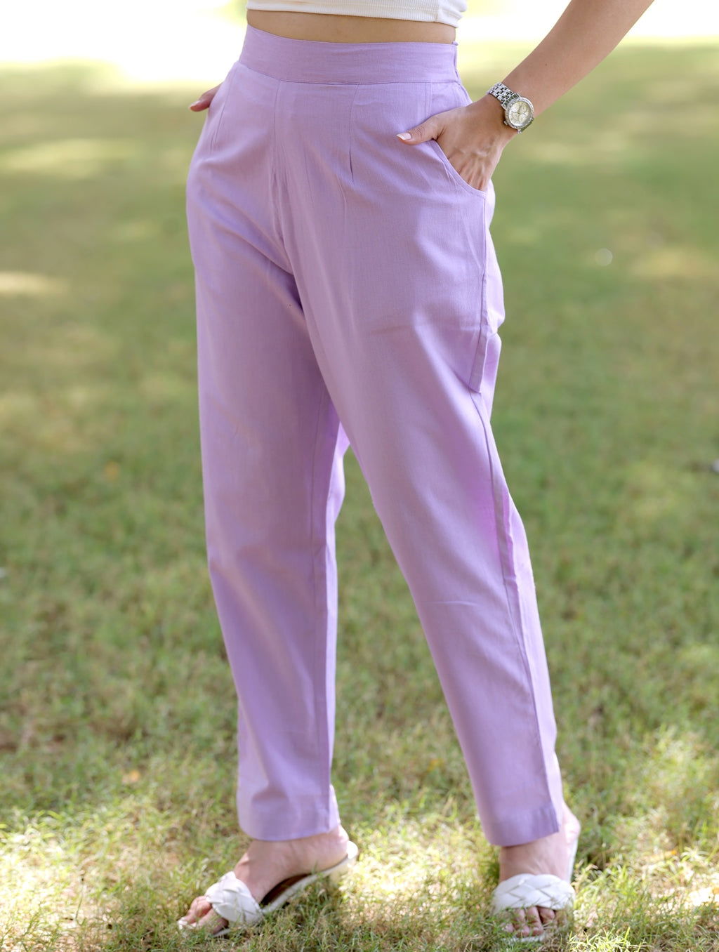 Lilac Cotton Linen Pants - Lilac Cotton Linen Pants - Palla Jaipur - Palla Jaipur