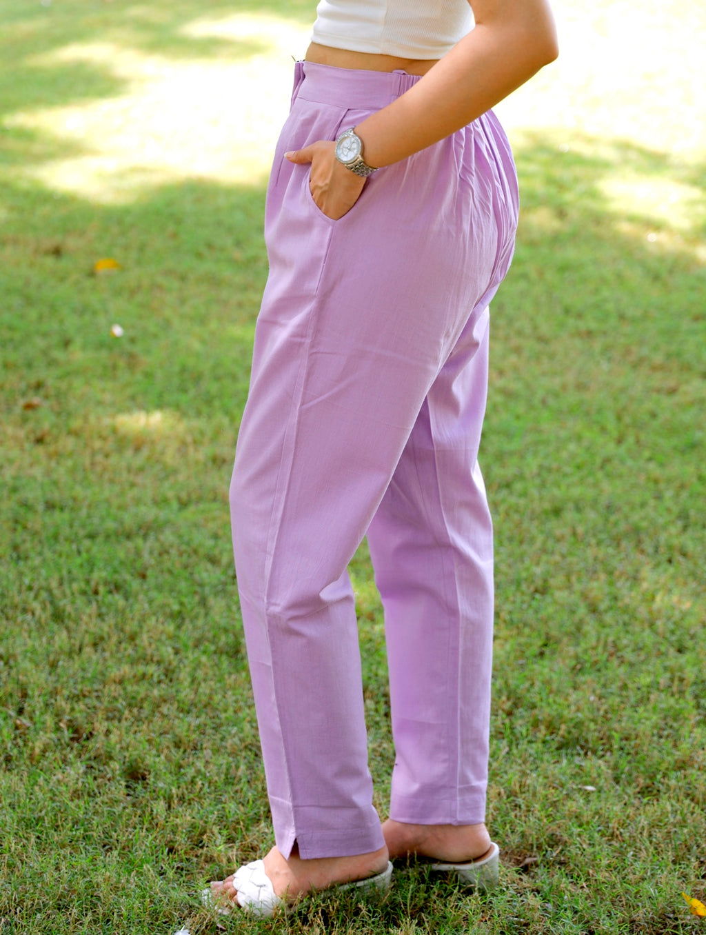 Lilac Cotton Linen Pants - Lilac Cotton Linen Pants - Palla Jaipur - Palla Jaipur