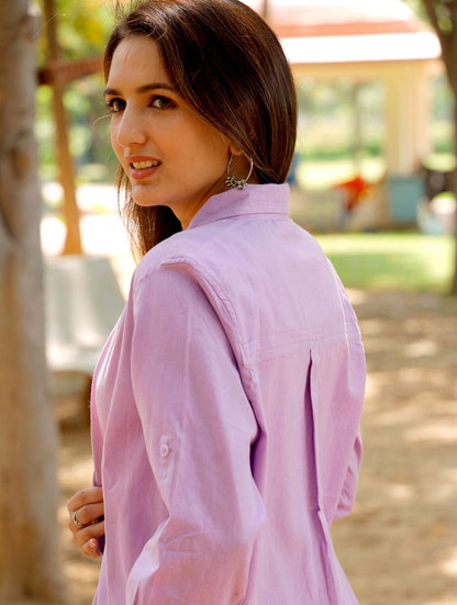 Lilac Cotton Linen Shirt - Lilac Cotton Linen Shirt - Palla Jaipur - Palla Jaipur