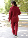 Maroon Cotton Linen Co-Ord Set - Maroon Cotton Linen Co-Ord Set - Palla Jaipur - Palla Jaipur