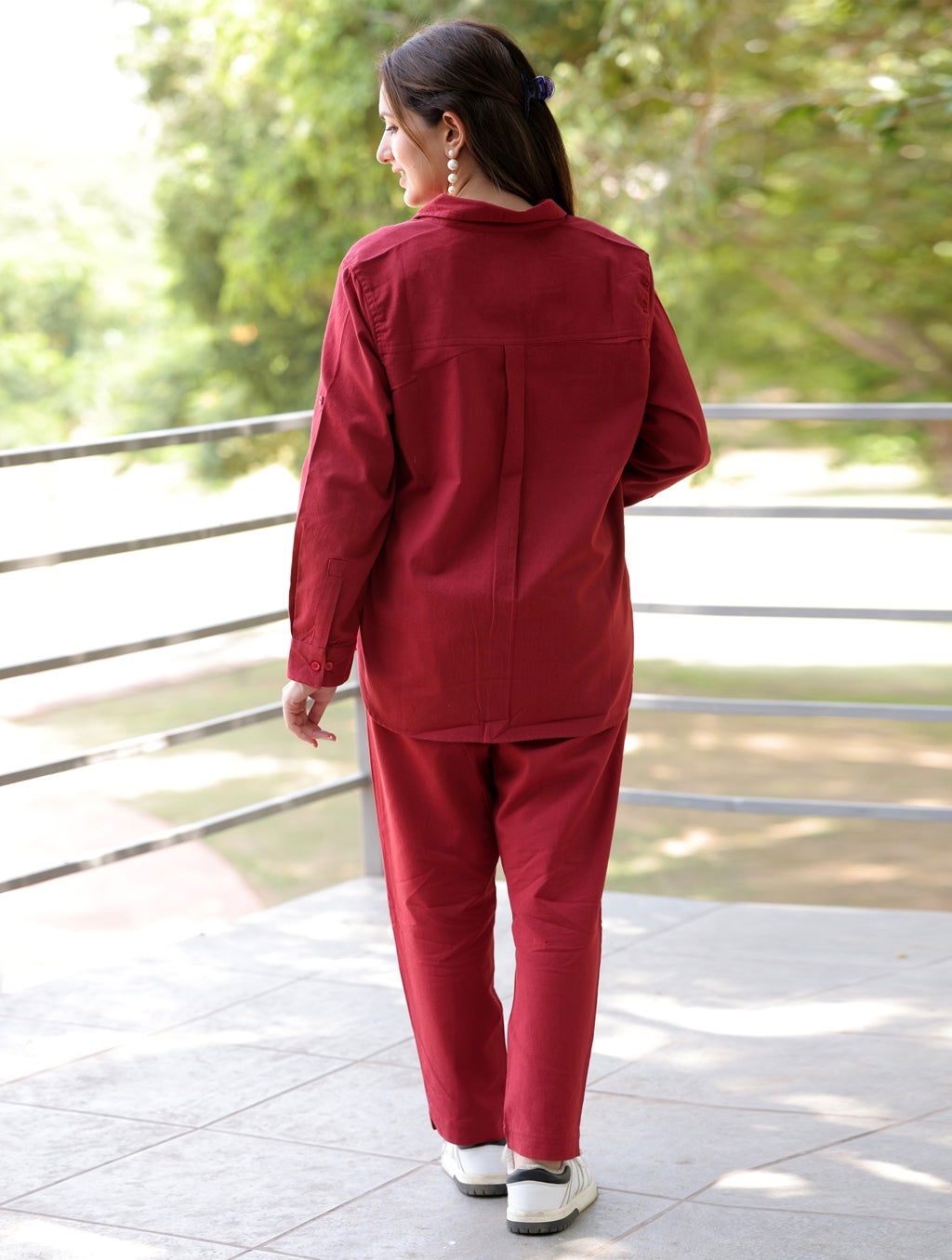 Maroon Cotton Linen Co-Ord Set - Maroon Cotton Linen Co-Ord Set - Palla Jaipur - Palla Jaipur