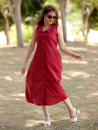 Maroon Cotton Linen Dress