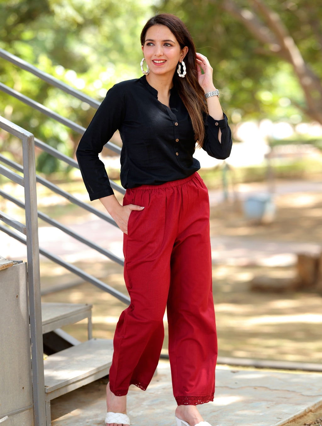 Maroon Cotton Linen Plazzo Pant - Maroon Cotton Linen Plazzo Pant - Maroon Cotton Linen Plazzo Pant - Palla Jaipur - Palla Jaipur - Palla Jaipur