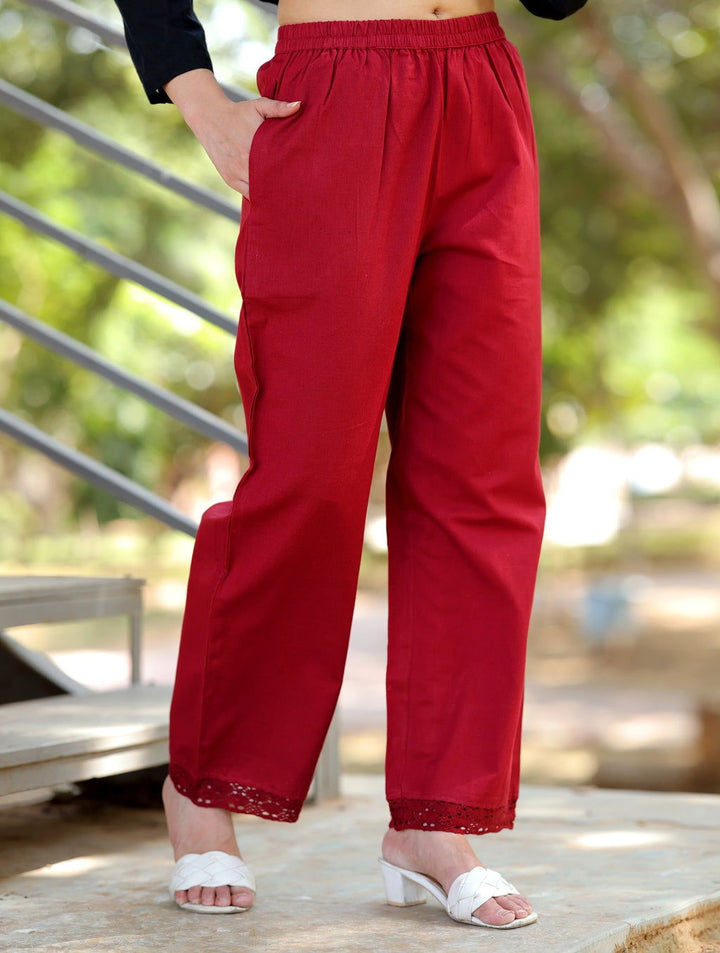 Maroon Cotton Linen Plazzo Pant - Maroon Cotton Linen Plazzo Pant - Palla Jaipur - Palla Jaipur