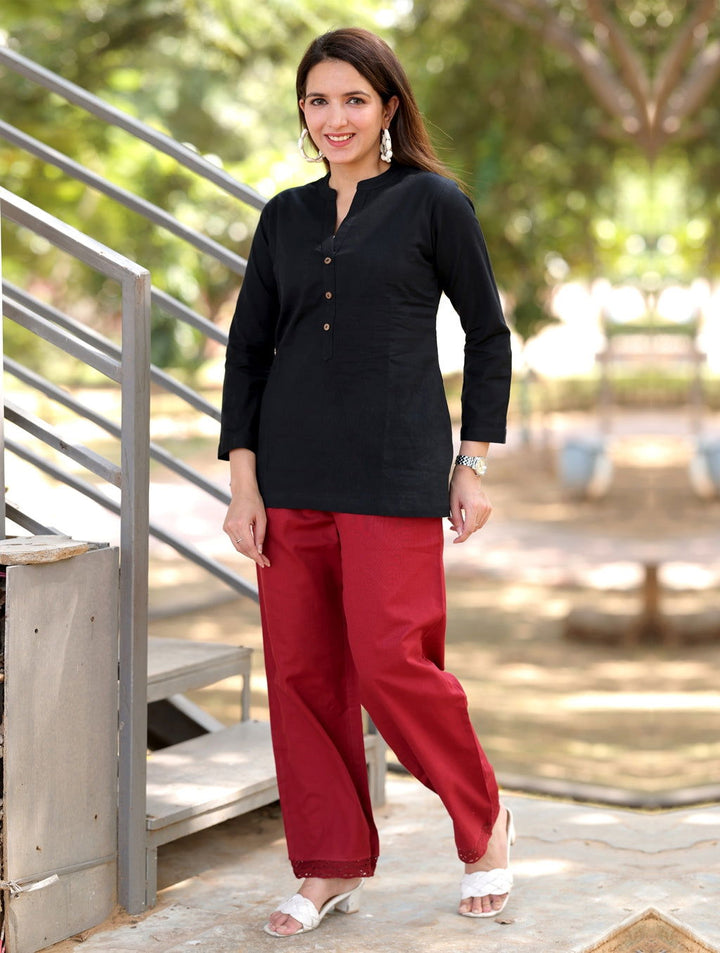 Maroon Cotton Linen Plazzo Pant - Maroon Cotton Linen Plazzo Pant - Palla Jaipur - Palla Jaipur