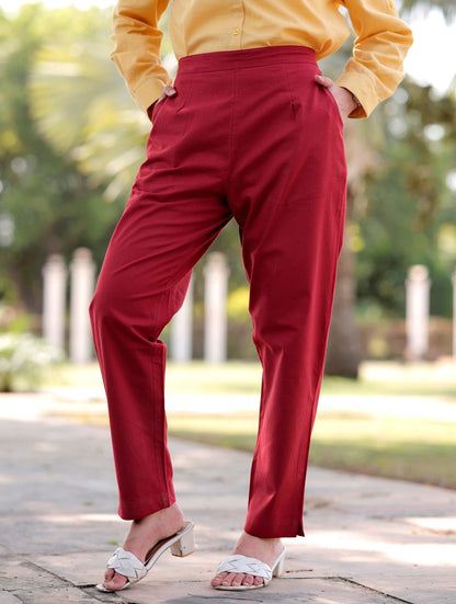 Maroon Cotton Pant - Maroon Cotton Pant - Palla Jaipur - Palla Jaipur