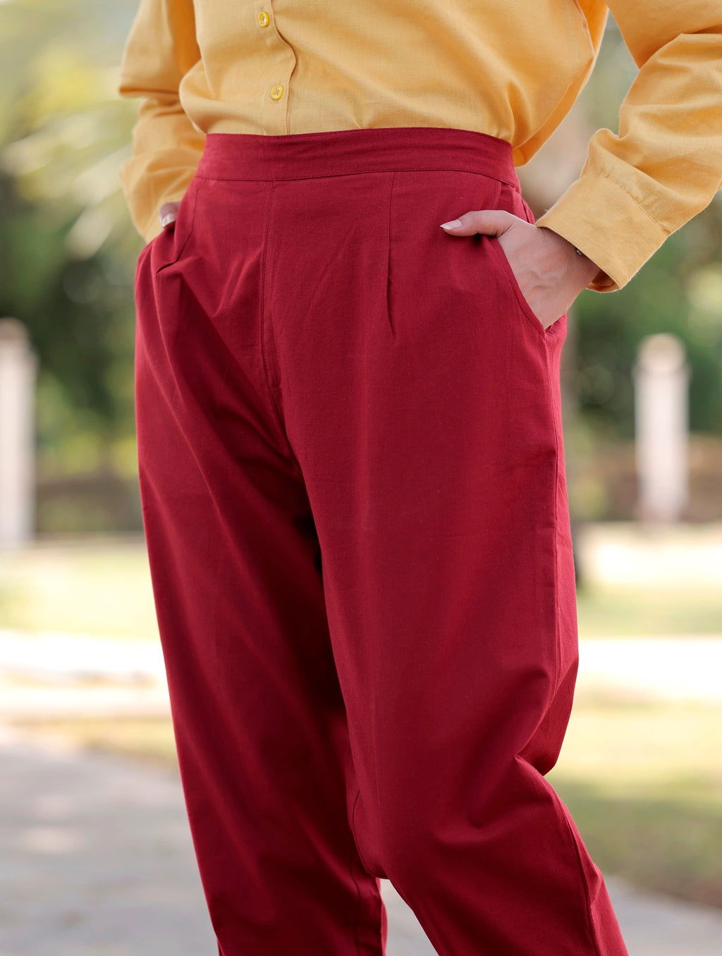 Maroon Cotton Pant - Maroon Cotton Pant - Palla Jaipur - Palla Jaipur