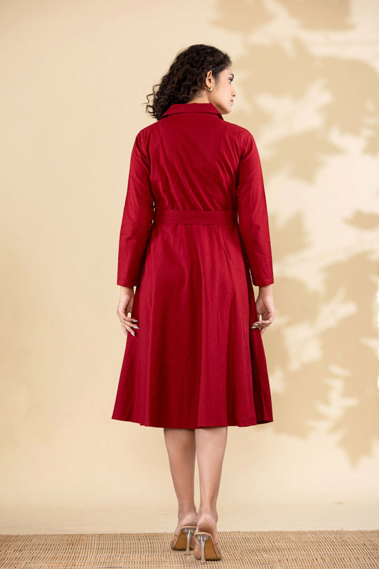 Maroon Cotton Princess Dress