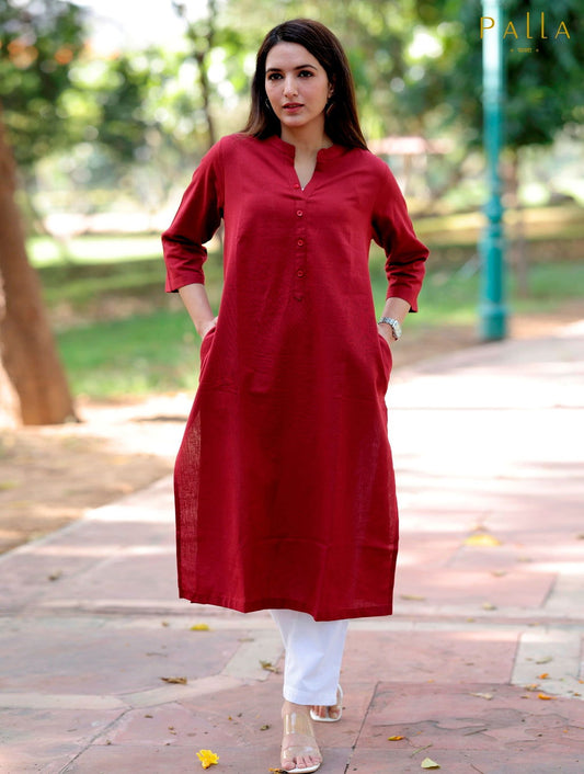 Maroon Straight Kurti - Maroon Straight Kurti - Palla Jaipur - Palla Jaipur