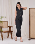 Midnight Black Cotton Linen Waist Coat Co-Ord Set - Midnight Black Cotton Linen Waist Coat Co-Ord Set - Palla Jaipur - Palla Jaipur