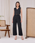 Midnight Black Cotton Linen Waist Coat Co-Ord Set - Midnight Black Cotton Linen Waist Coat Co-Ord Set - Palla Jaipur - Palla Jaipur
