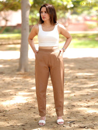 Mocha Brown Cotton Linen Pants - Mocha Brown Cotton Linen Pants - Palla Jaipur - Palla Jaipur