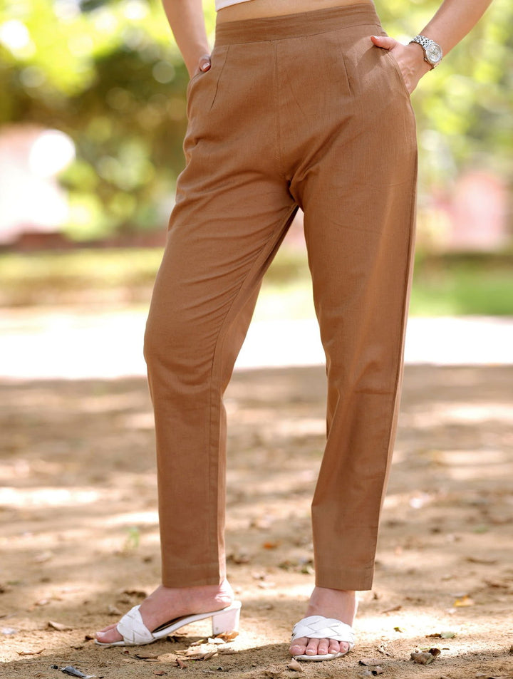 Mocha Brown Cotton Linen Pants - Mocha Brown Cotton Linen Pants - Palla Jaipur - Palla Jaipur