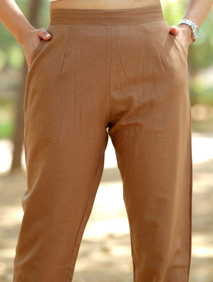 Mocha Brown Cotton Linen Pants - Mocha Brown Cotton Linen Pants - Palla Jaipur - Palla Jaipur