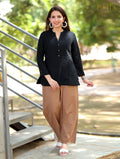 Mocha Brown Cotton Linen Plazzo Pant - Mocha Brown Cotton Linen Plazzo Pant - Palla Jaipur - Palla Jaipur