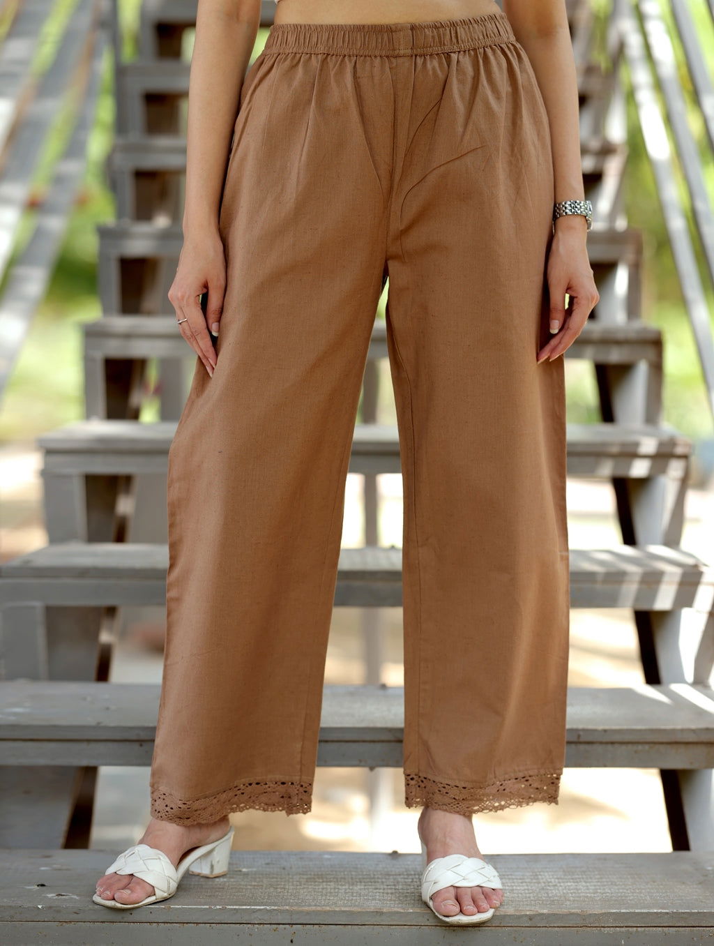 Mocha Brown Cotton Linen Plazzo Pant - Mocha Brown Cotton Linen Plazzo Pant - Palla Jaipur - Palla Jaipur