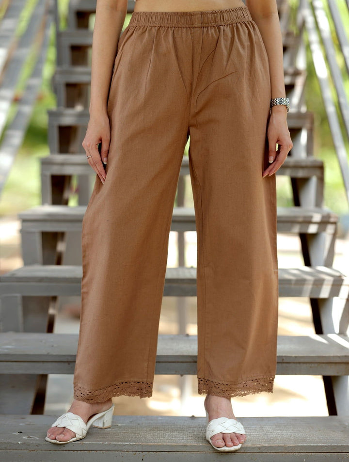 Mocha Brown Cotton Linen Plazzo Pant - Mocha Brown Cotton Linen Plazzo Pant - Palla Jaipur - Palla Jaipur