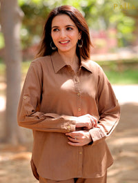 Mocha Brown Cotton Linen Shirt - Mocha Brown Cotton Linen Shirt - Palla Jaipur - Palla Jaipur
