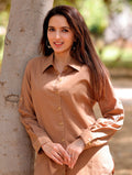 Mocha Brown Cotton Linen Shirt - Mocha Brown Cotton Linen Shirt - Palla Jaipur - Palla Jaipur