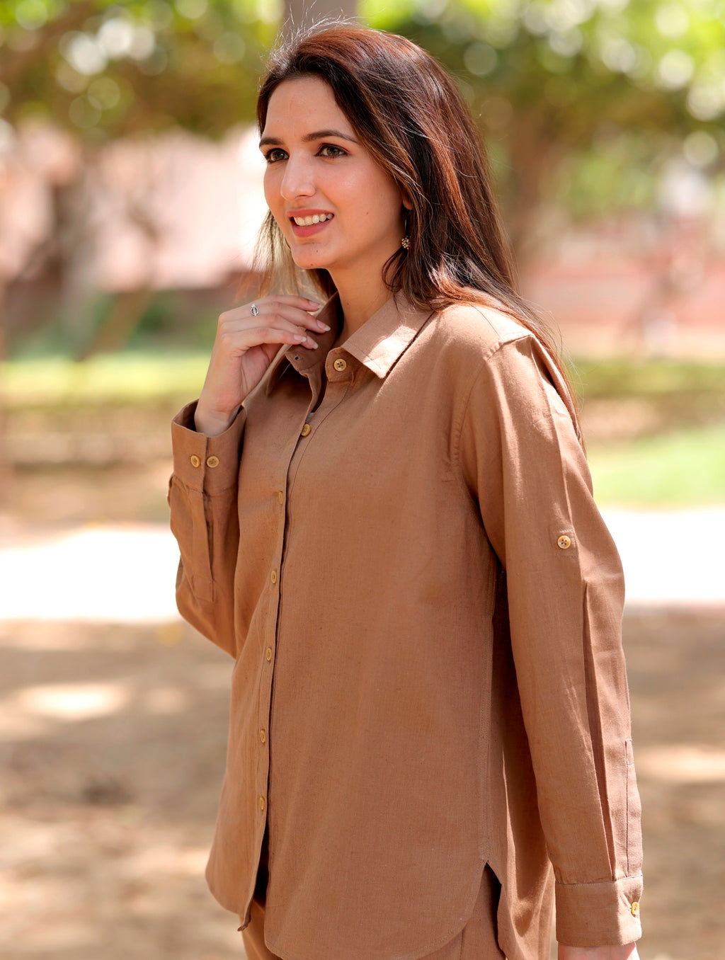 Mocha Brown Cotton Linen Shirt - Mocha Brown Cotton Linen Shirt - Palla Jaipur - Palla Jaipur