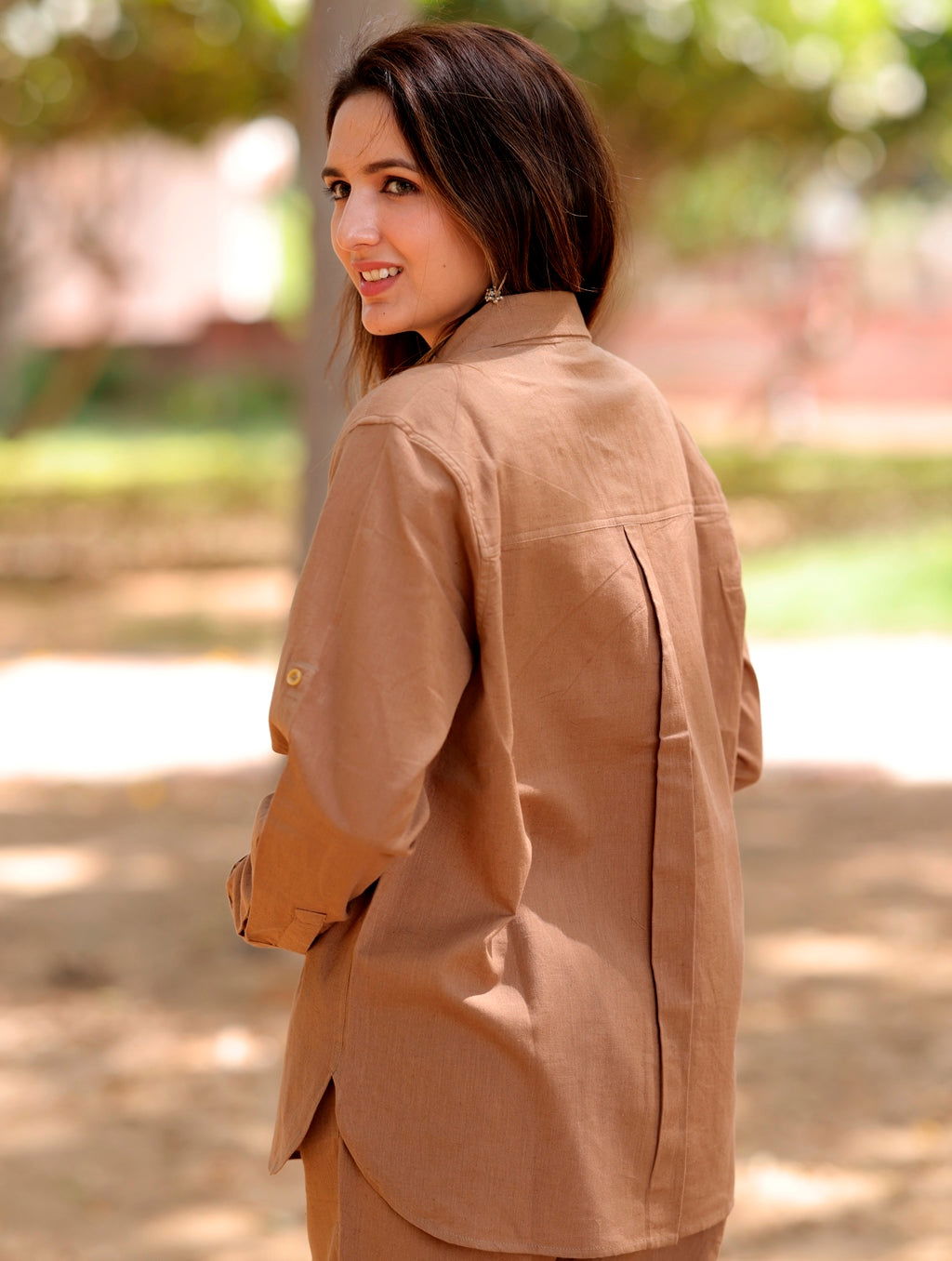 Mocha Brown Cotton Linen Shirt - Mocha Brown Cotton Linen Shirt - Palla Jaipur - Palla Jaipur