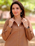 Mocha Brown Cotton Linen Shirt - Mocha Brown Cotton Linen Shirt - Palla Jaipur - Palla Jaipur