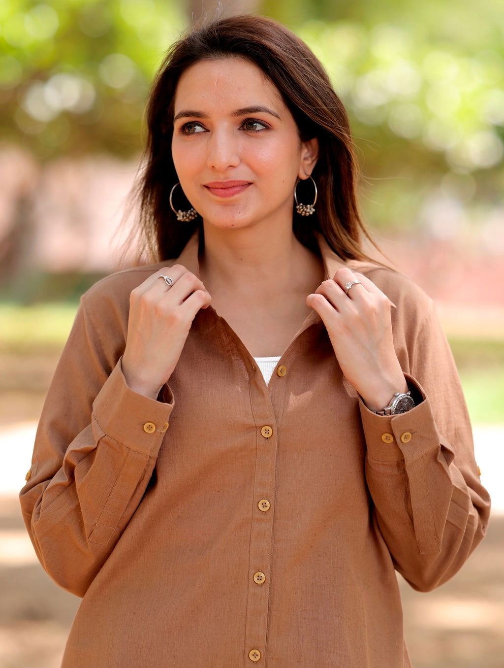 Mocha Brown Cotton Linen Shirt - Mocha Brown Cotton Linen Shirt - Palla Jaipur - Palla Jaipur