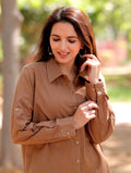 Mocha Brown Cotton Linen Shirt - Mocha Brown Cotton Linen Shirt - Palla Jaipur - Palla Jaipur