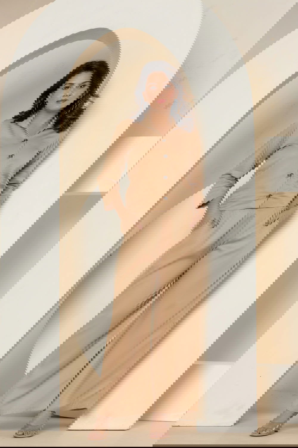 Mocha Brown Cotton Waist Shirt - Mocha Brown Cotton Waist Shirt - Palla Jaipur - Palla Jaipur