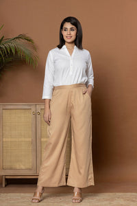 Mocha Brown Cotton Wide Leg Pant - Mocha Brown Cotton Wide Leg Pant - Palla Jaipur - Palla Jaipur
