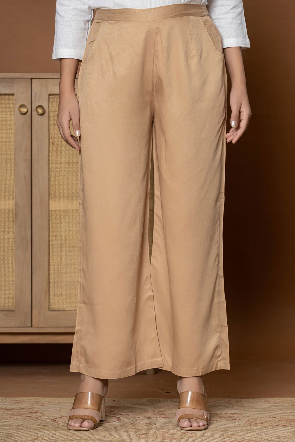 Mocha Brown Cotton Wide Leg Pant - Mocha Brown Cotton Wide Leg Pant - Palla Jaipur - Palla Jaipur