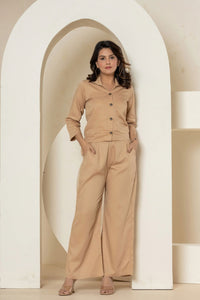 Mocha Brown Luxe Cotton Co-Ord Set - Mocha Brown Luxe Cotton Co-Ord Set - Palla Jaipur - Palla Jaipur
