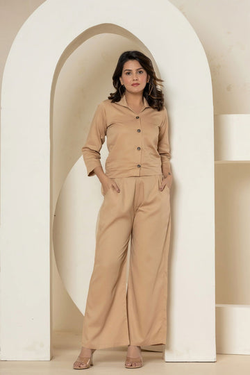 Mocha Brown Luxe Cotton Co-Ord Set - Mocha Brown Luxe Cotton Co-Ord Set - Palla Jaipur - Palla Jaipur