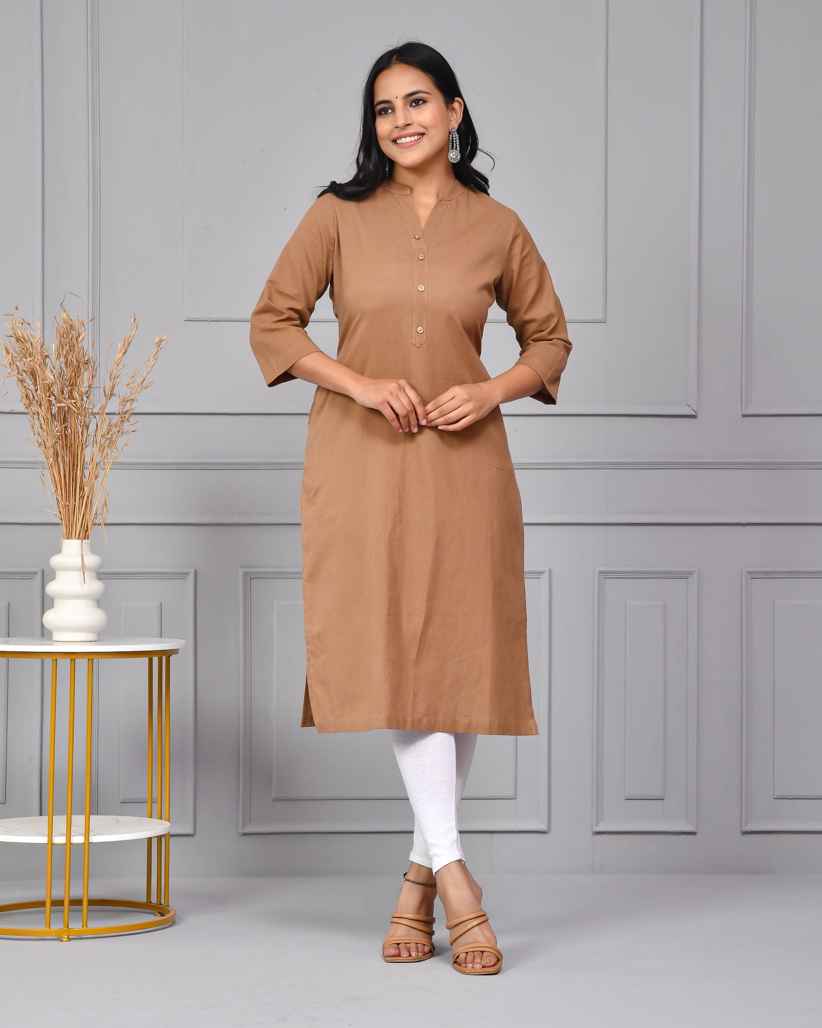 Mocha Brown Straight Kurti - Mocha Brown Straight Kurti - Palla Jaipur - Palla Jaipur