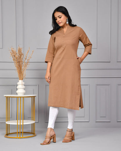 Mocha Brown Straight Kurti - Mocha Brown Straight Kurti - Palla Jaipur - Palla Jaipur