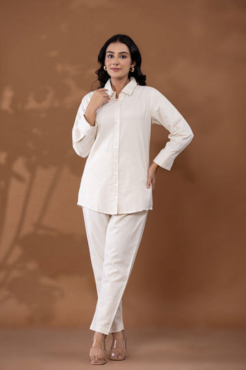 Natural Off White Cotton Linen Co-Ord Set - Natural Off White Cotton Linen Co-Ord Set - Palla Jaipur - Palla Jaipur