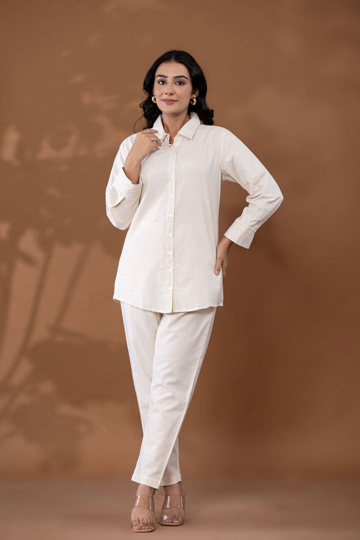 Natural Off White Cotton Linen Co-Ord Set - Natural Off White Cotton Linen Co-Ord Set - Palla Jaipur - Palla Jaipur