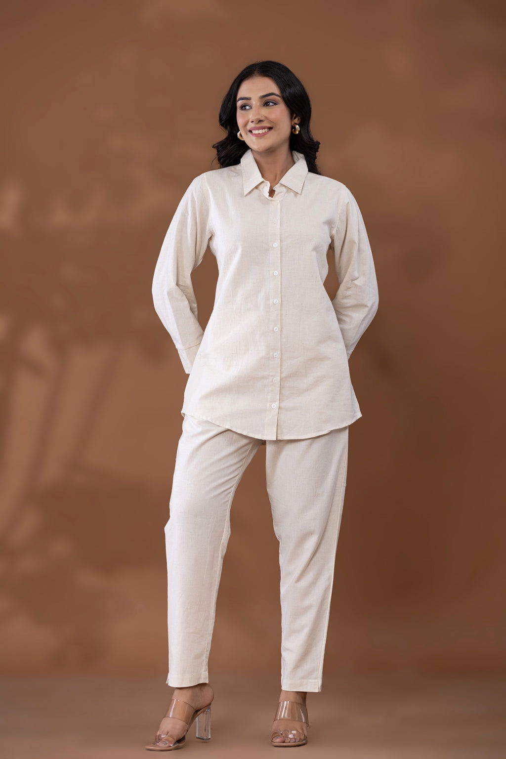 Natural Off White Cotton Linen Co-Ord Set - Natural Off White Cotton Linen Co-Ord Set - Palla Jaipur - Palla Jaipur
