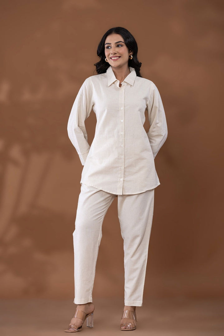 Natural Off White Cotton Linen Co-Ord Set - Natural Off White Cotton Linen Co-Ord Set - Palla Jaipur - Palla Jaipur