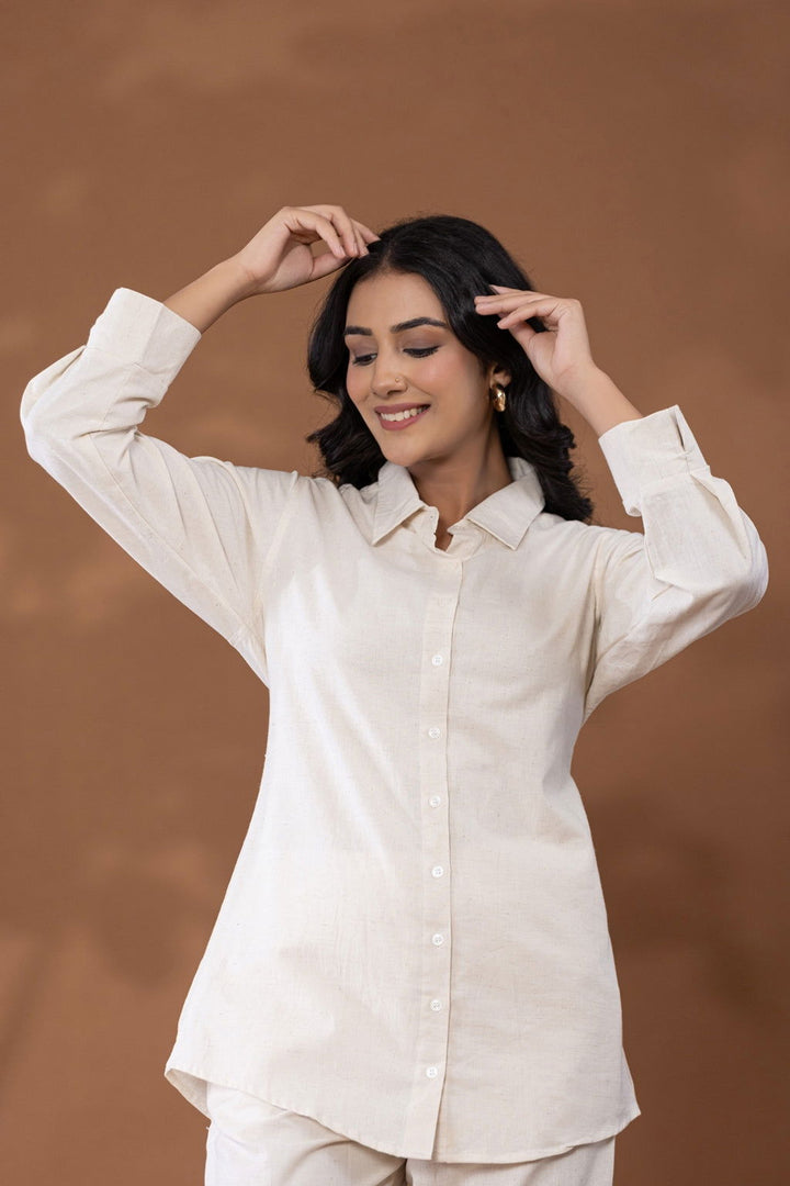 Natural Off White Cotton Linen Co-Ord Set - Natural Off White Cotton Linen Co-Ord Set - Palla Jaipur - Palla Jaipur